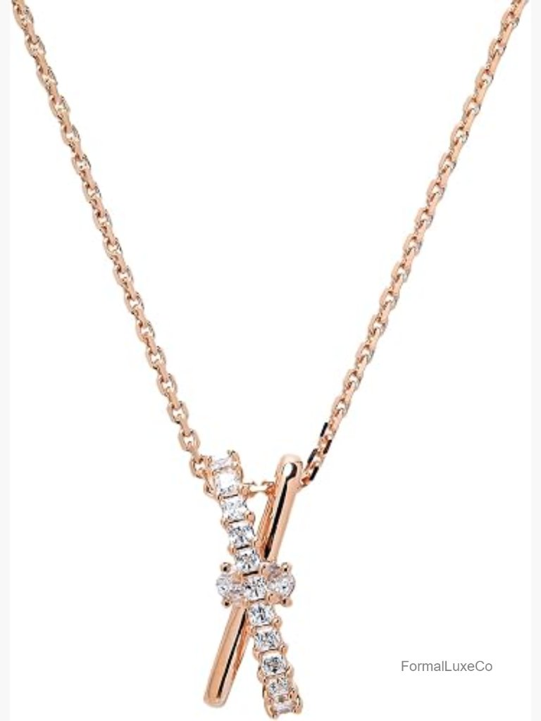 Swarovski Hyperbola Pendant 2 Band Rose Gold Shiny White Necklace